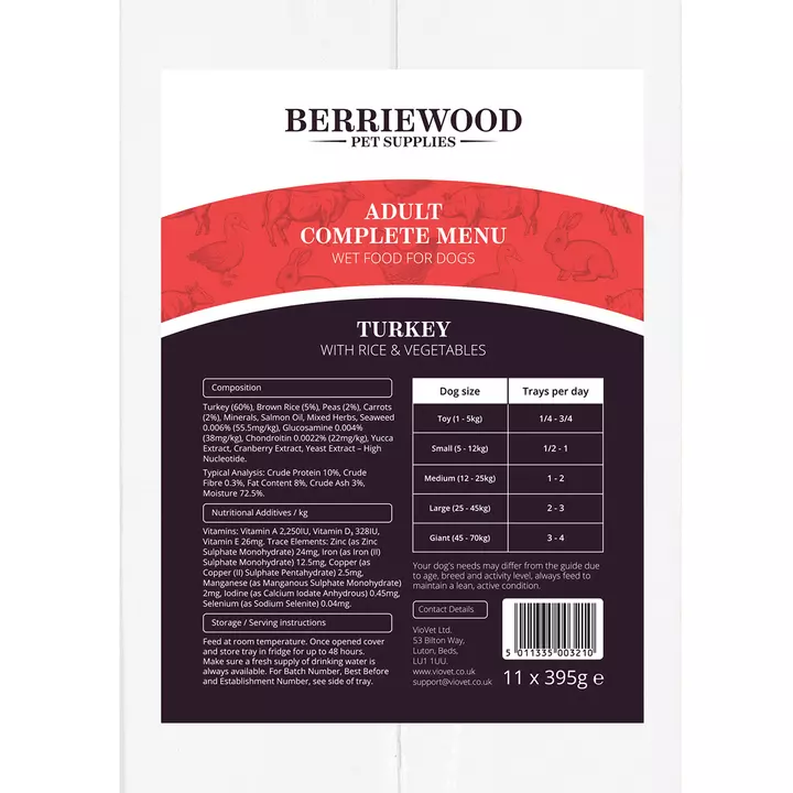 Berriewood Complete Menu Wet Food Turkey Rice No 1 Vet